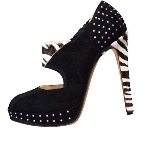 🆕🏷️  RDamiano Marini | Zebra Ponyhair Swarovski Platform Heels | Made in Italy - Picture 4 of 13